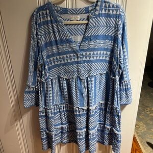 Mud Pie Blue and White Patterned Tunic